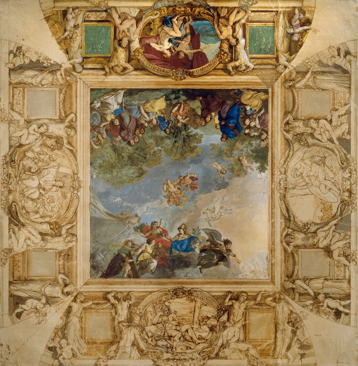 Apollo e Atena che premiano Talenti e Minerva